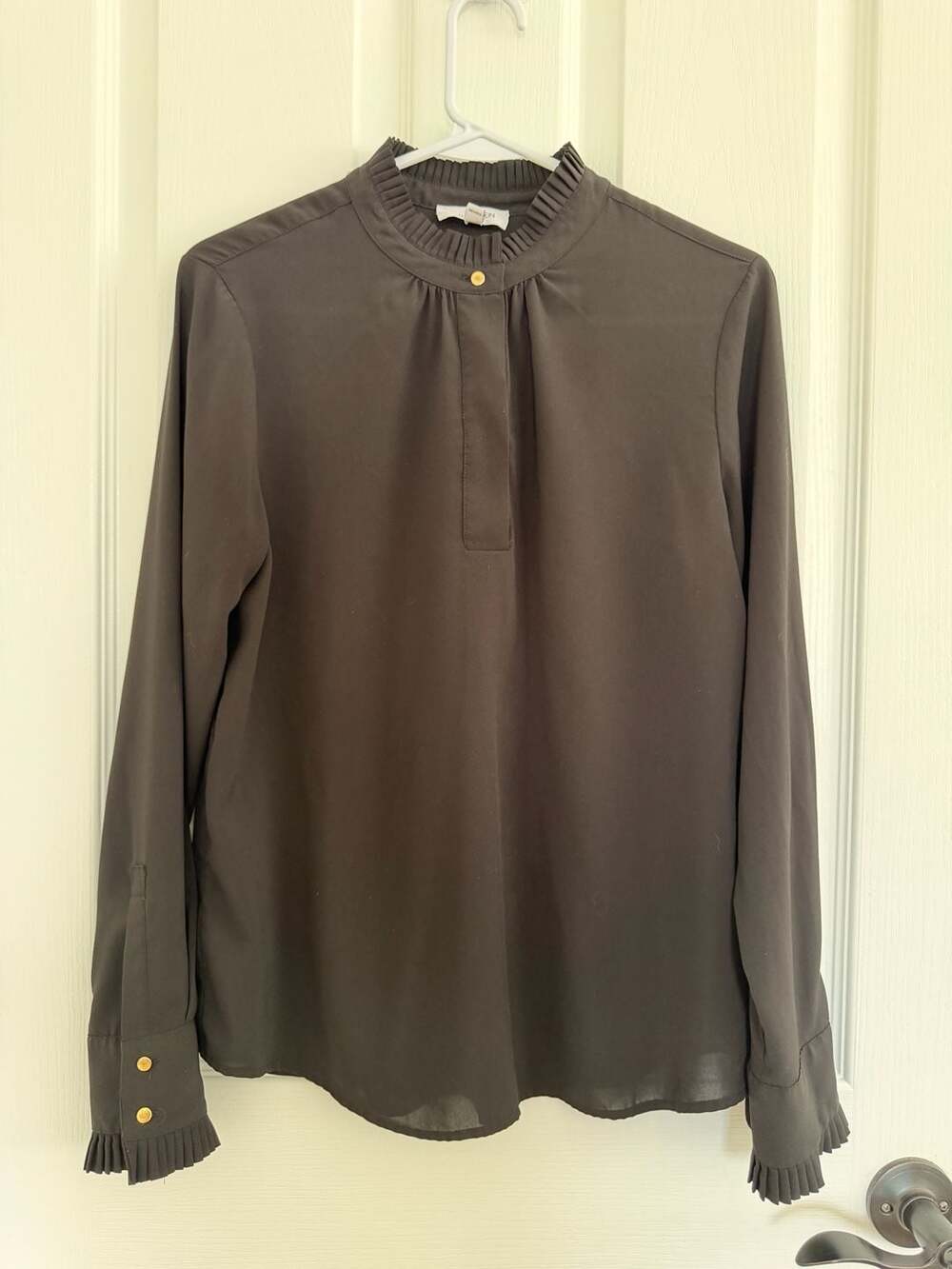 Calvin Klein Women's Black Pleated Mock Neck Long Sleeve Blouse Size S